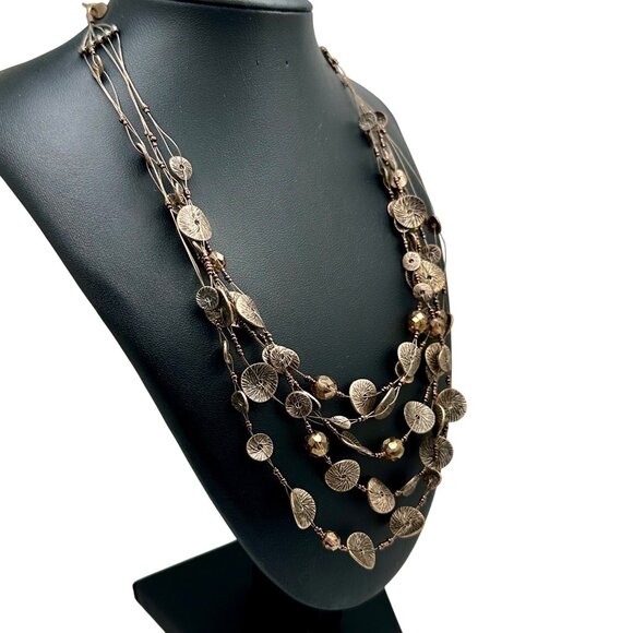 Chico's Necklace 5 Strands Round Copper Colored Beads Clear Gold Tone Beads 20" - Picture 5 of 10